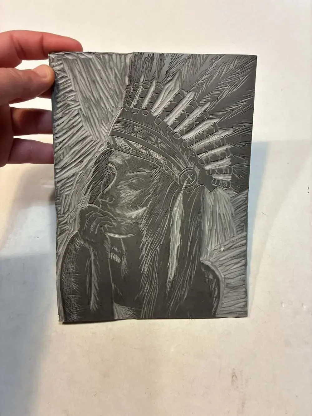 Emek Chief Native American Portrait Linocut Relief Carving Block